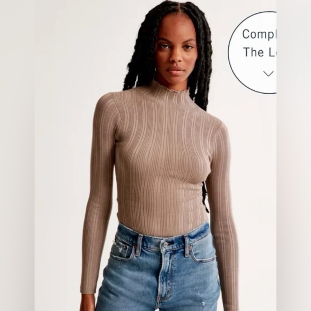 Abercrombie Turtleneck Sweater Ribbed Long Sleeve Bodysuit Small Light Brown